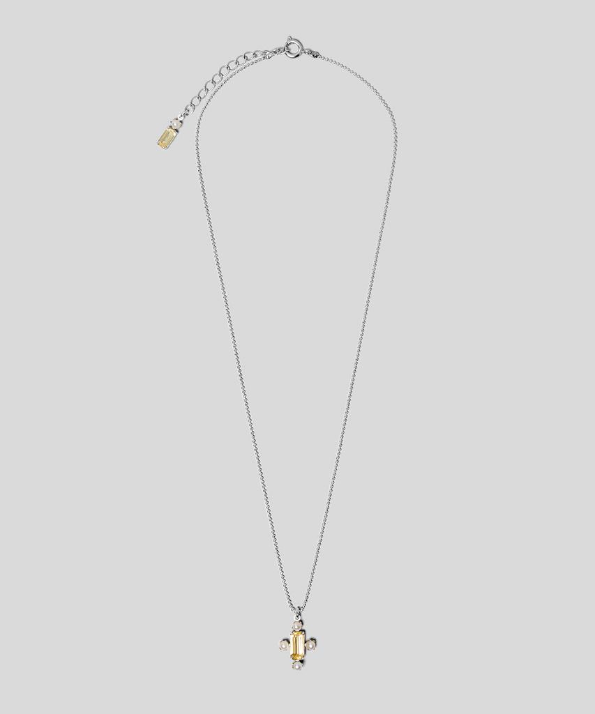 Armo Pearl + Crystal Cross Necklace (Yellow)
