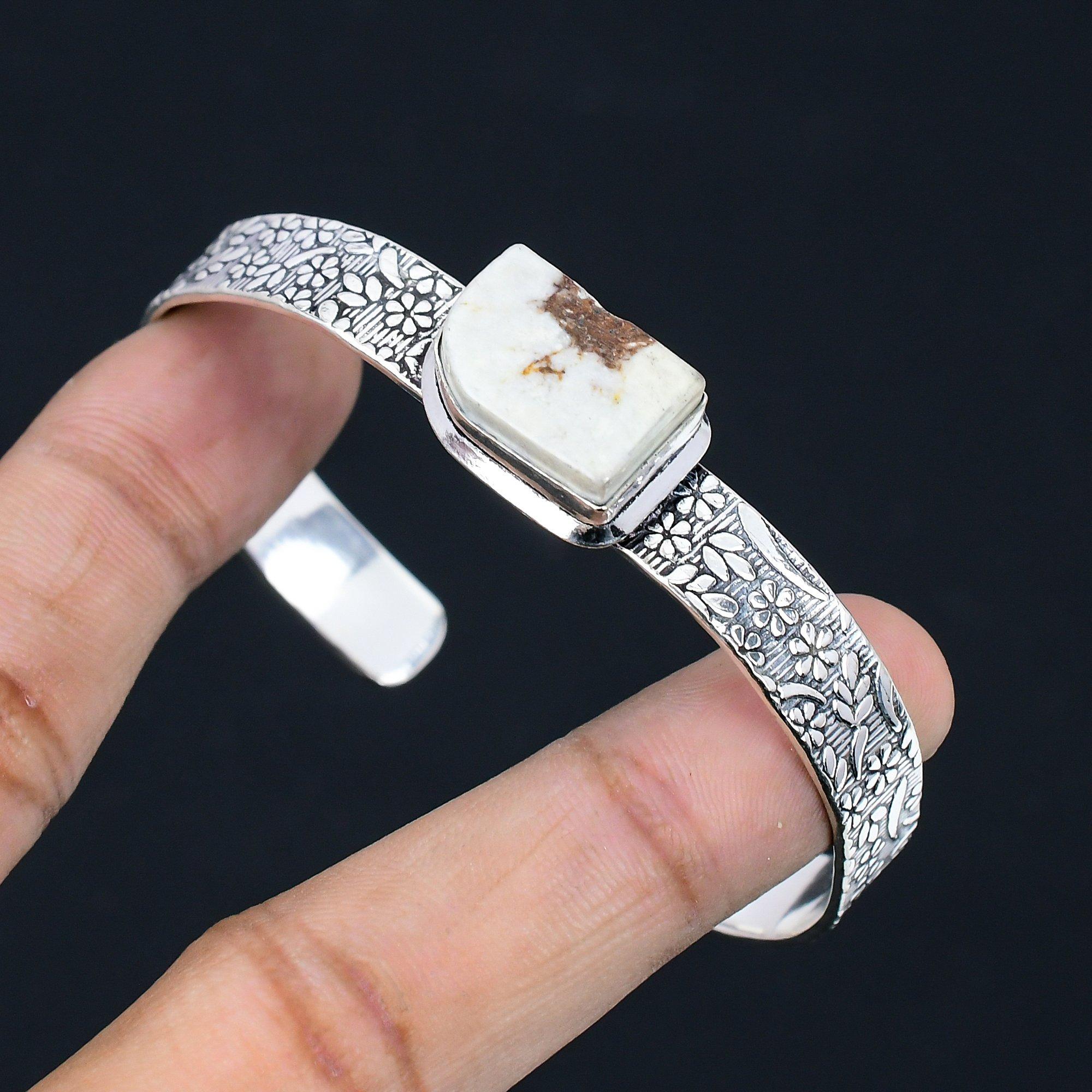 

Trillion Wild Horse Magnesite Gemstone Sister Boho New Bangle Jewelry 925 Silver Adjustable