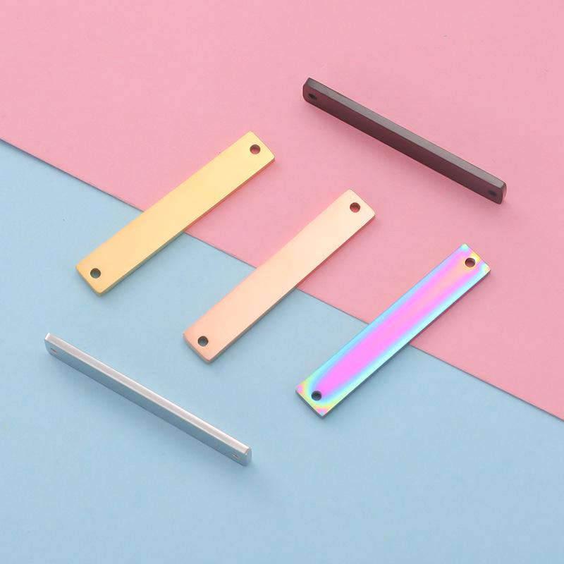 Rectangular Stainless Steel Double Hole Geometric Tag - Engravable, Glossy Finish, 1.5x6x35mm