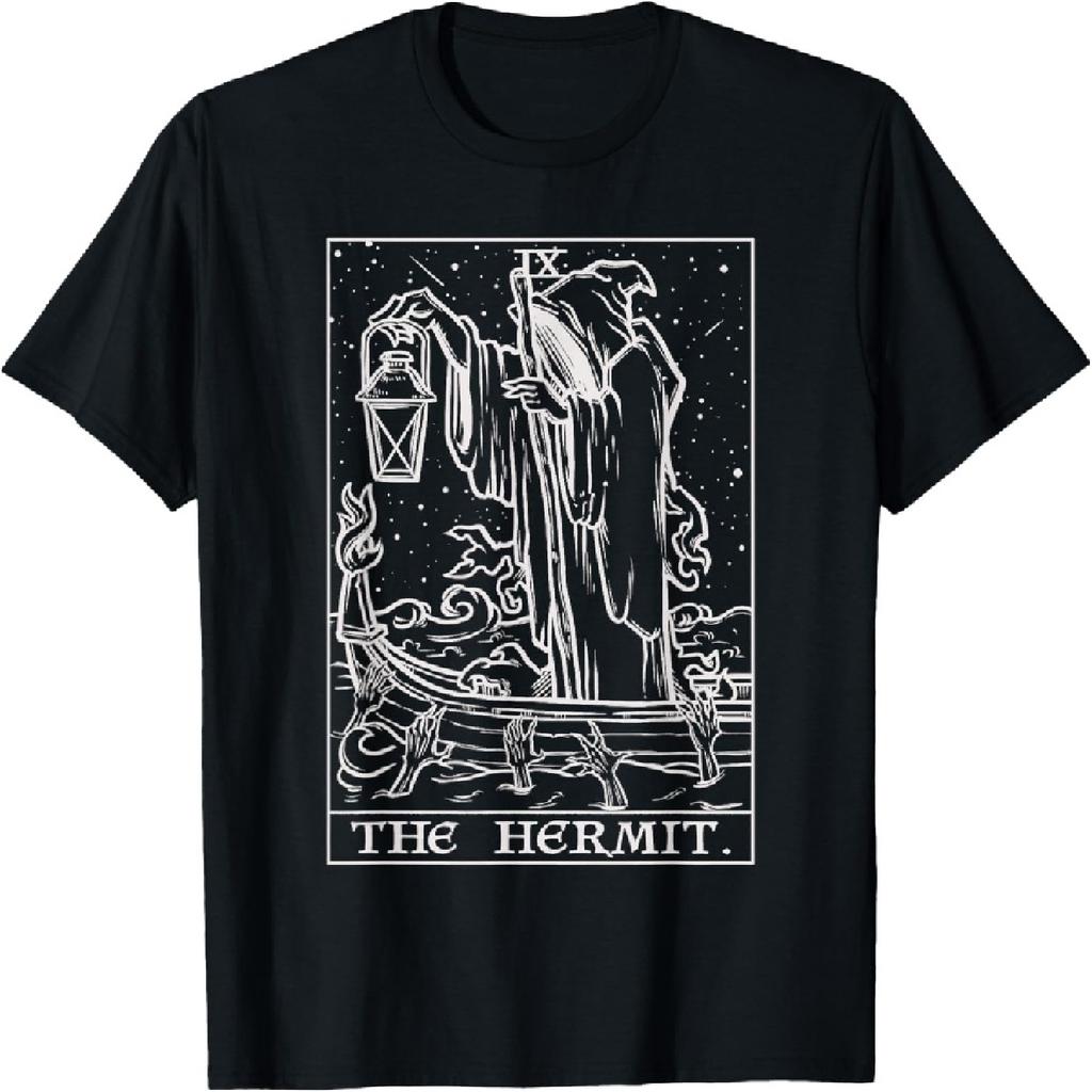 La carta del Tarot L'Eremita Halloween Gotico Mietitore Nero Occulto Maglietta