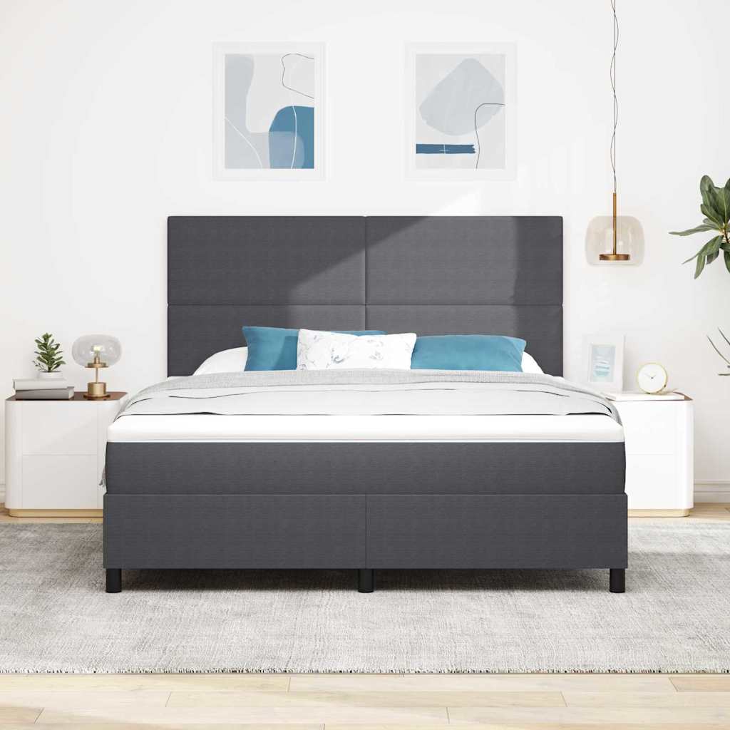 LED Box Spring Bed in Dark Grey and White 180 x 200 cm Cord Fabric