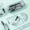 8pcs Geometry Drawing Set with Ruler, Compass, Protractor, Straightedge, Triangle, Calculator, Pencils & Storage Case - Heavy-Duty Durable