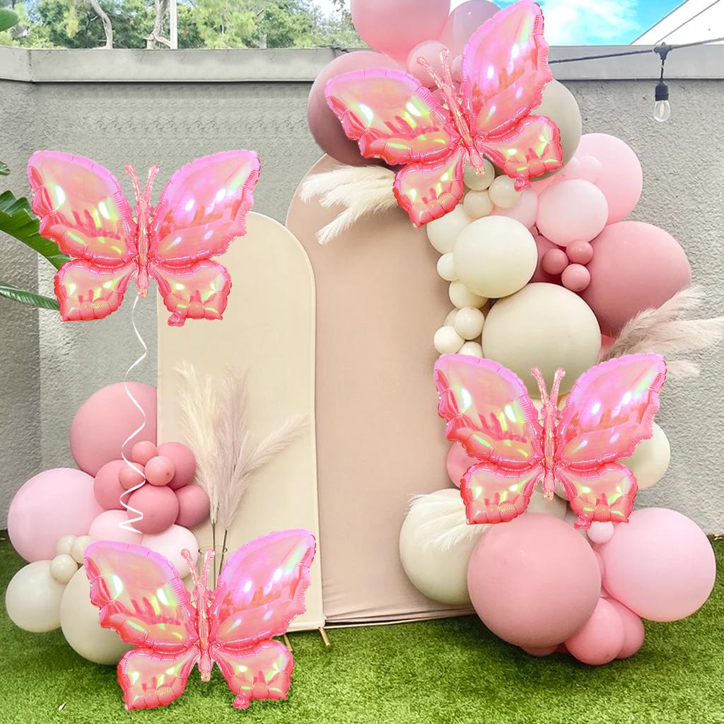 4pcs Pink Butterfly Mylar Balloons for Girls Women Butterfly Theme Party Wedding Birthday Baby Shower Decorations