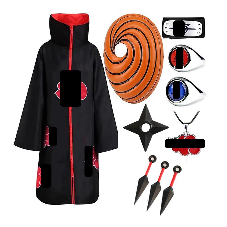 Hot Sale Anime Ninja Akatsuki Organization Cloak Set Forehead Ring Headband Necklace Kuwo Handsword Set