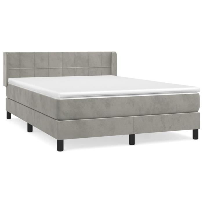 3130955 vidaXL Lit à sommier tapissier et matelas Gris clair 140x190cm Velours