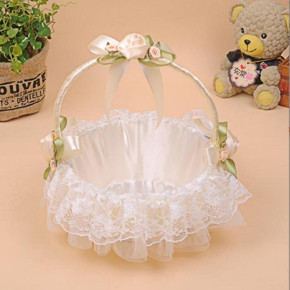 

Round Shapes Storage Baskets Wicker Hand-Woven Flower Basket For Plant Home Wedding білий