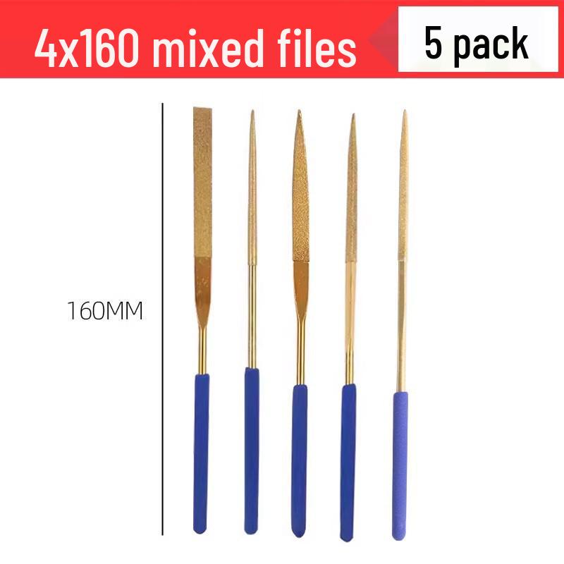 Titanium-Plated Diamond File Set: Flat/Incline with Extra Grade Carborundum for Precision Shaping, Free Shipping
