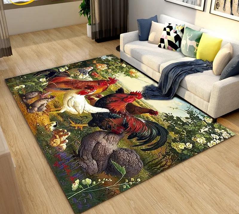 3D Rooster and Hen Chicken Carpet Bedroom Full Cover Living Room Rug Resistant To Dirt Easy To Maintain Soft Kitchen Decor Mat