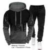 2 Pcs/set Men Hoodie Suit Splash-ink Print Drawstring Casual Sweat Absorption Long Sleeve Men Tracksuits for Daily Wear