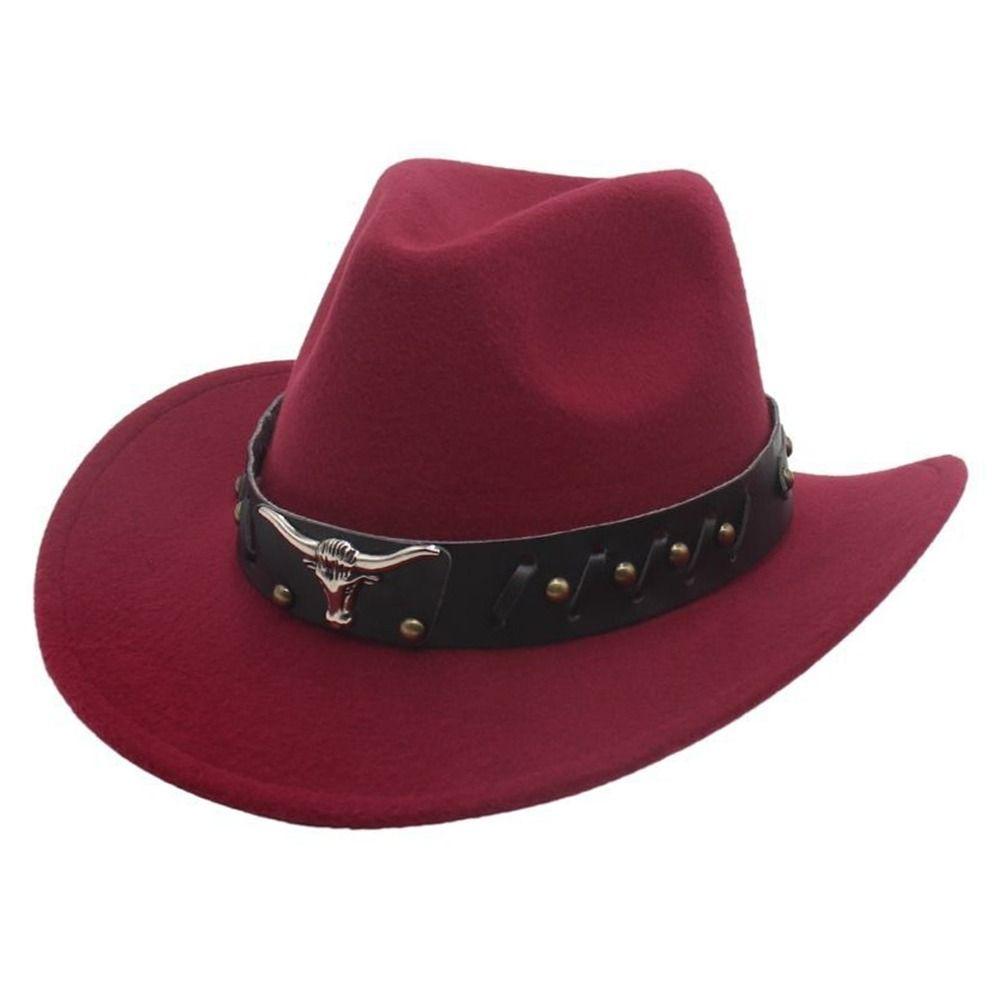 Vintage Studded Bullhead Western Cowboy Hat Ethnic Style Wide Brim Jazz Fedora Hats Tibetan Style Top Hat for Women Men