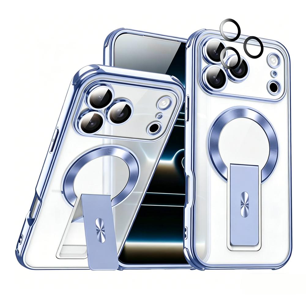 KEYSION Magnetic Transparent Plating Case for MagSafe for iPhone 11 12 13 14 15 16 17 Pro Max Air 16 Plus Upright Kickstand Shockproof Phone Cover