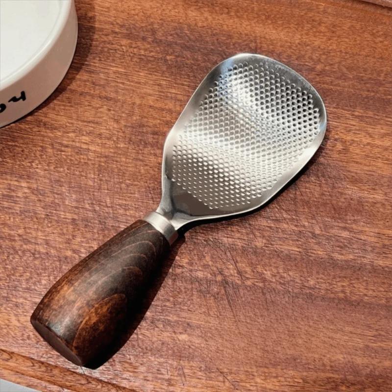1pc/2pcs Durable Wooden Handle Rice Spoon Stainless Steel Vertical Canteen Serving Spoon Rice Cooker Household
