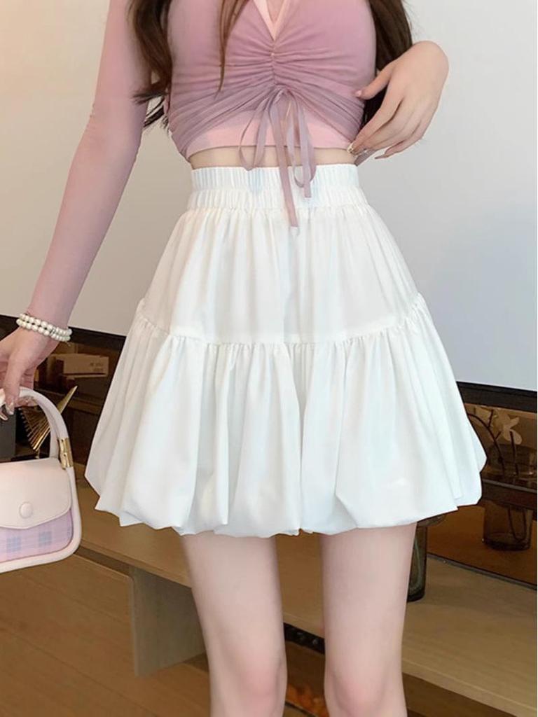2026 Spring/Summer High Waist Bubble Mini Skirt for Women - Slimming Fluffy A-line Skirt with Anti-Exposure Design.