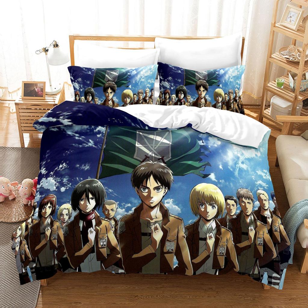 Attack On Titan Bedding Set Single Twin Full Queen King Size Attack On Titan Bed Set Children Kid Bedroom Duvetcover Sets 3D 003