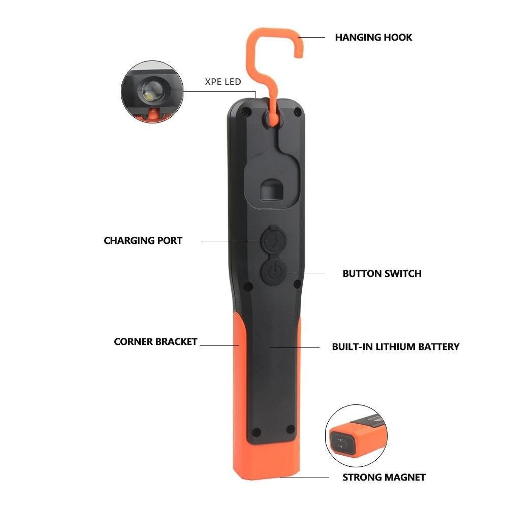 Powerful LED Work Light USB Rechargeable with Hook Magnet Lighting Flashlight COB Technology Magnet Base Car Maintenance Light
