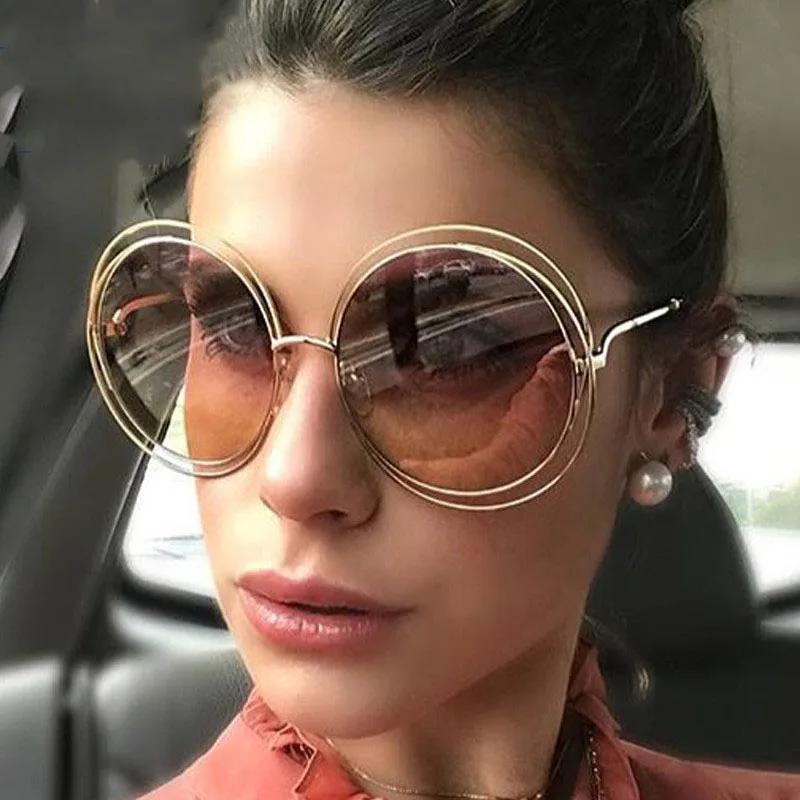 Vintage Oversized Round Sunglasses Women For Men Sun Glasses Punk Popular Big Frame Luxury Brand Designer Hollow Metal Shades