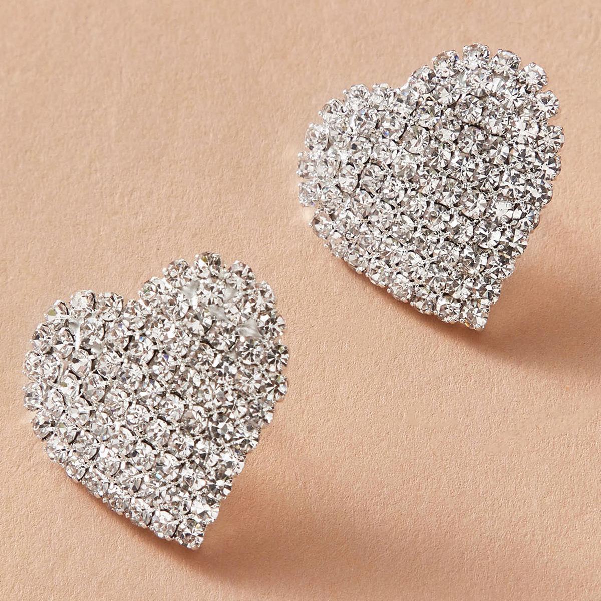 

Модные блестящие серьги в форме персикового сердца со стразами, серьги с милым темпераментом, простые милые серьги с бриллиантами серебряный