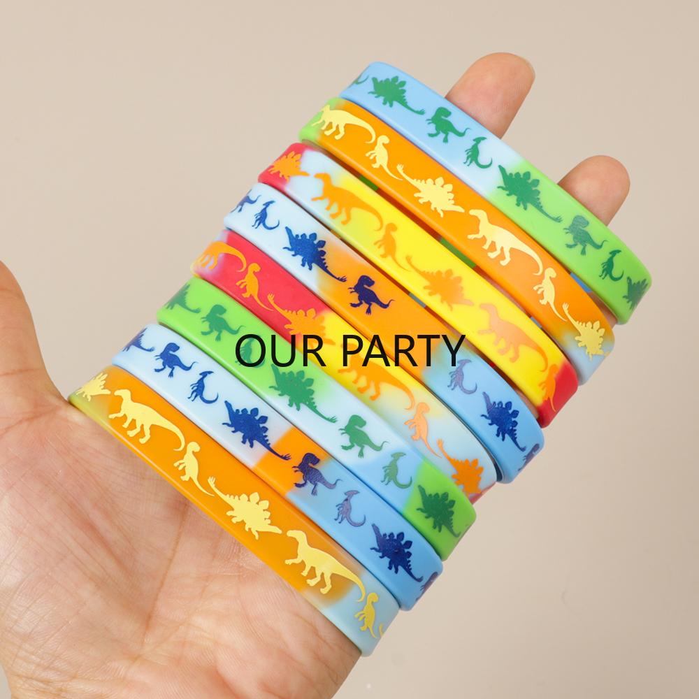 

10Pcs Jungle Dinosaur Theme Silicone Bracelet Dino Wristband for Kids Boy Birthday Party Favors Pinata Fillers School Gifts