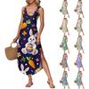Robe d'été longue pour femme, sans manches avec fente latérale, longue robe débardeur imprimée pour Pâques