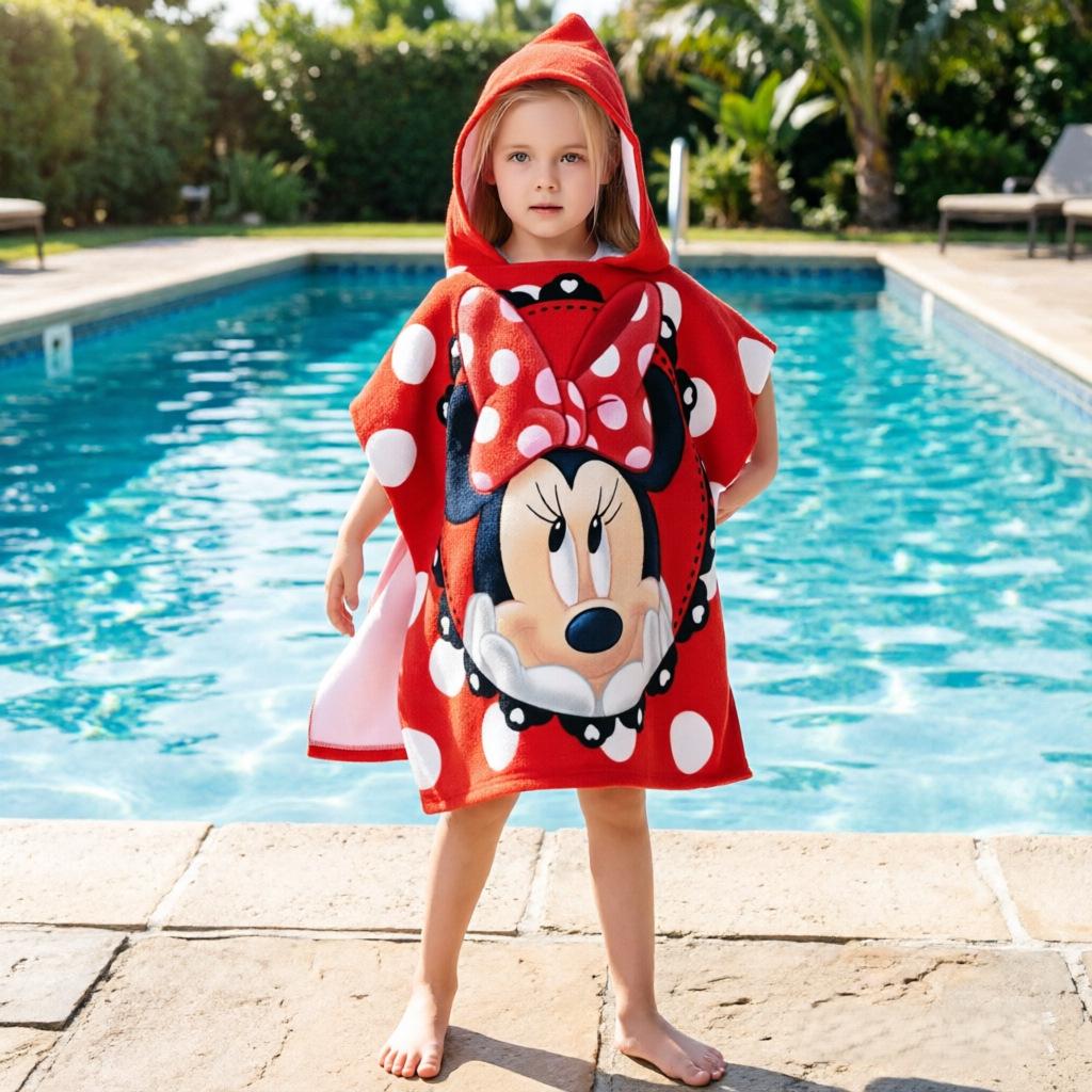 Ultra-Fine Fiber Cartoon Print Kids' Hooded Bath Towel Poncho