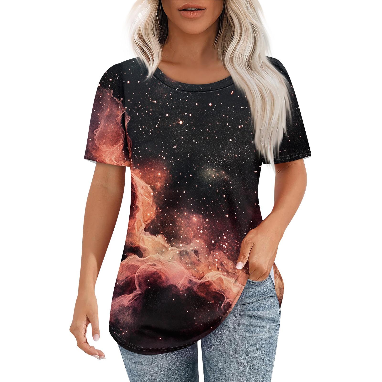 

Женская футболка с принтом неба, модная, повседневная, с круглым вырезом и коротким рукавом XL винный