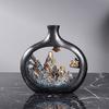 Chinese Vase with Mountain Scene Dried Flowers for Living Room Decoration