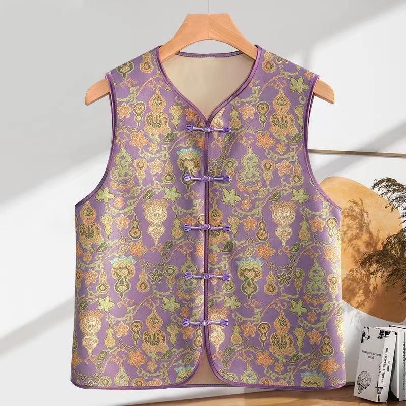 National Style Spring and Autumn Vest Fashion All-match Retro Disc Buckle New Chinese Style Blouse Jacquard Round Neck Waistcoat Women