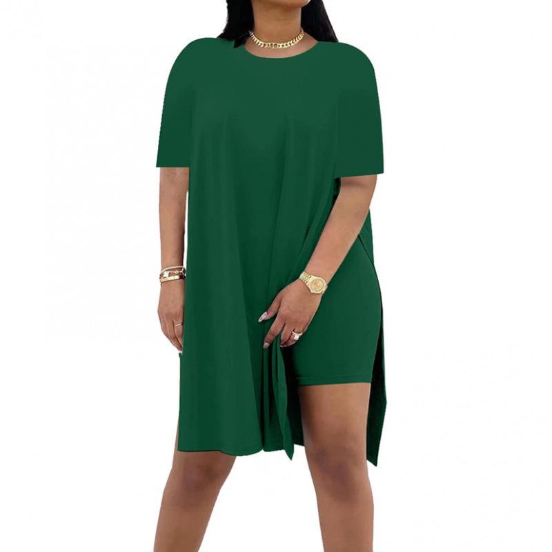 Summer 2025 Solid Color Loose Round Neck Short Sleeve Two-Piece Casual Set