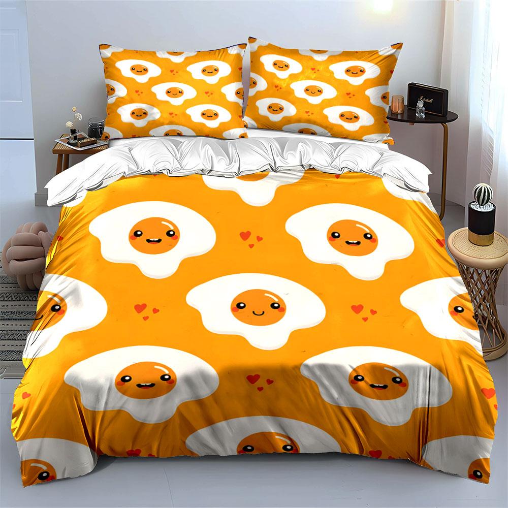 Cute Egg-Themed Set for Kitchen Decor Kid's and Adults' Bedroom Decor, Exquisite Three-piece Bedding Set Gift