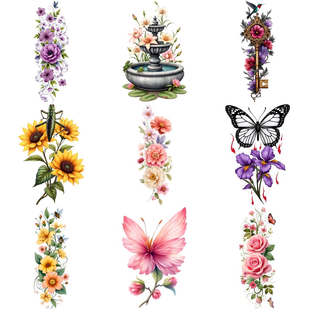 9pcs Temporary Tattoo Butterfly Tattoos Colorful Floral Tattoos Key Tattoos Temporary Tattoo Stickers For Arms Shoulders