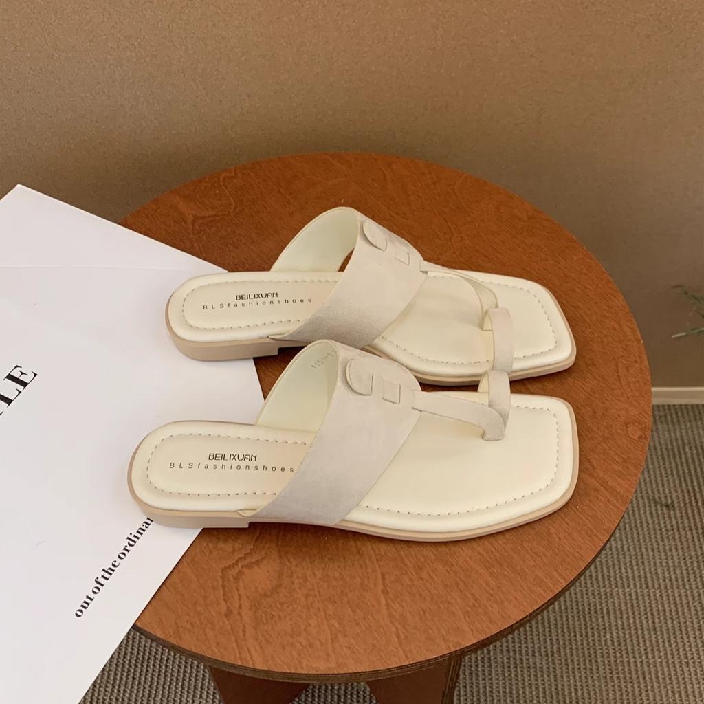 Toe slippers female summer wear new French gentle fairy wind toe sandals seaside vacation flat beach shoes