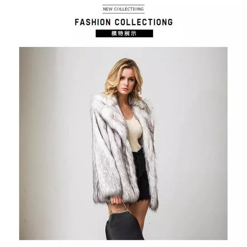 Autumn and winter women's white background black tip medium and long suit coat coat artificial fur imitation fur batch European and American style