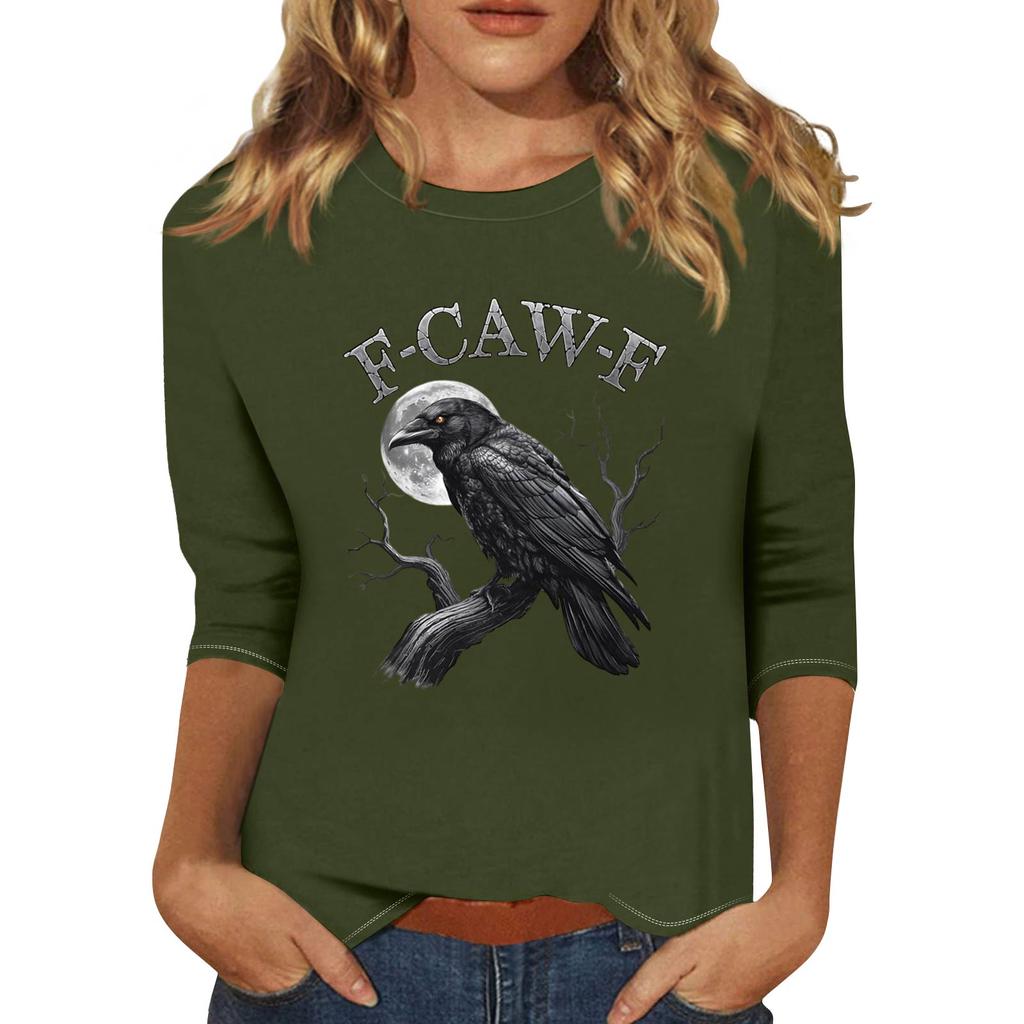 Women's Fashion Casual Three-Quarter Sleeve Printed  Neck T-Shirt Top