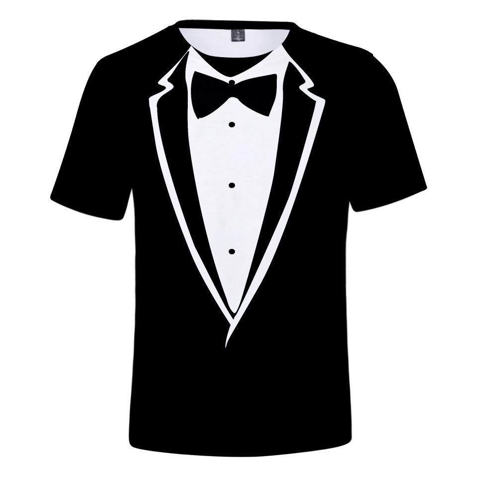 T-shirt a maniche corte con stampa cravatta effetto completo finto, elegante T-shirt formale