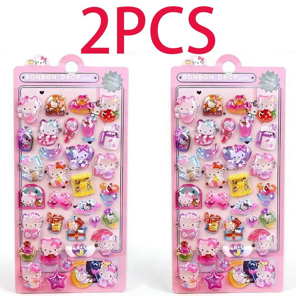 Luminous Cute Sanrio 3D Relief Stickers Kawaii Girls Kuromi Cinnamoroll My Melody Crystal Decals Kids Decoration Sticker Packs