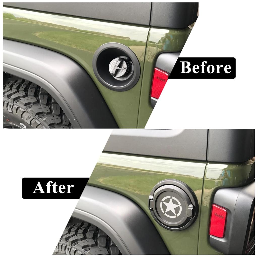 Wrangler Drivstofflokk Svart Stjerne Drivstoffpåfyllingsdør Drivstofftankdør Kompatibel med Jeep Wrangler JL JL og Rubicon Deksel, Deksel, 2018-2021 Unlimited, (JLU),
