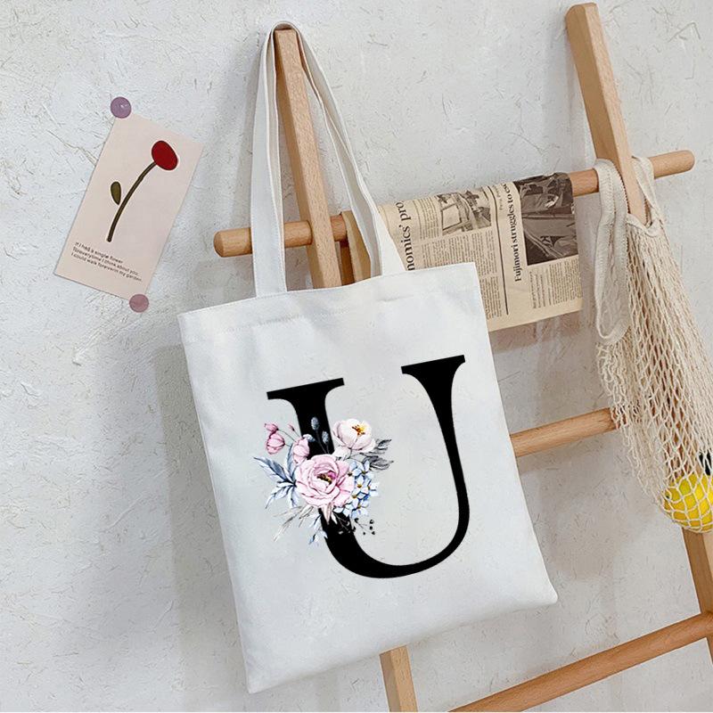 Alphabet24 Letter Print Student Portable Canvas Bag Tote Bag Large Capacity Messenger Bag