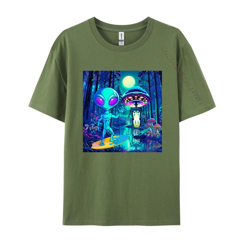 Grey Alien Waving Tshirt Wonderful Forest Anime T Shirts For Men Europe Tops Tees New Coming Street Cotton