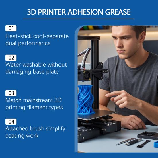 Print Bed Coating 3D Printer Adhesion Paste, Anti-Warping Excellent Build Plate Glue Grease, Reliable Filament Bonding On Printing Surfaces Paste