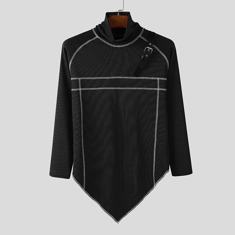 

INCERUN Autumn Men Turtleneck Long Sleeve Irregular Casual Fitted T-Shirts Tops 3XL чёрный