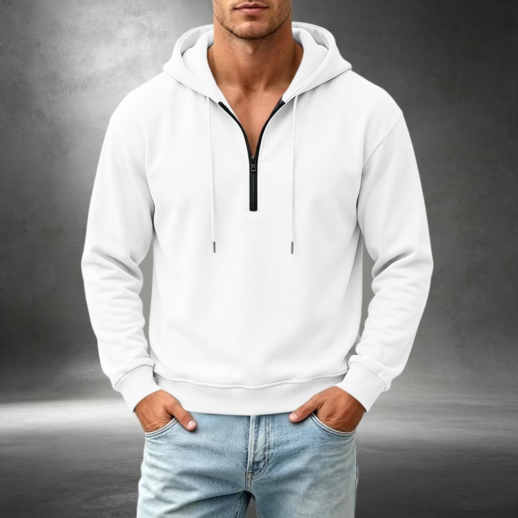 Men's Casual Quarter-Zip Hooded Sweatshirt for Everyday Wear