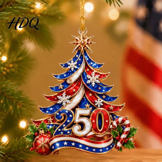 Durable Waterproof Hanging Tags 250 Anniversary USA Christmas Tree Ornament 2D Acrylic 1776-2026 250th Lightweight Pendants Decoration Fourth