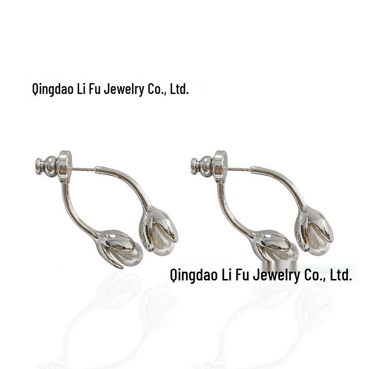 Elegant Spring French Retro Pearl Bud Earrings: Unique Front and Back Wearable Flower Design