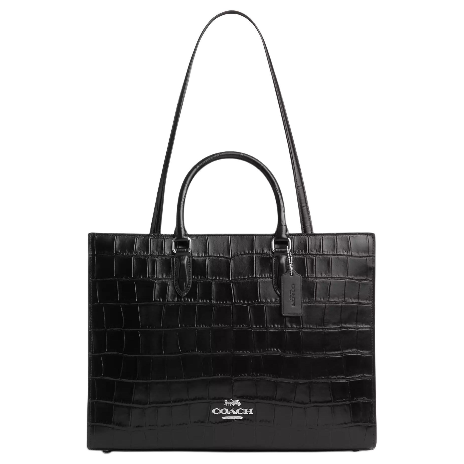 

Coach Maggie 36 Brand Logo Crocodile Pattern Embossed Leather Tote Bag Women tote bags Silver Black CY667-SV/BK Gift Box Set (Basic Set+Yellow Box)