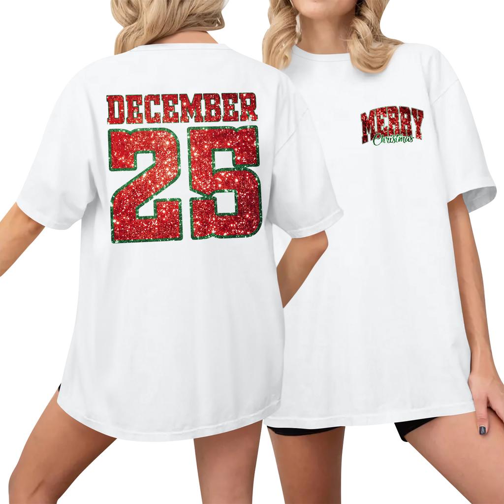 Women's Casual Printed T-Shirt Round Neck Pullover Short Sleeve Top