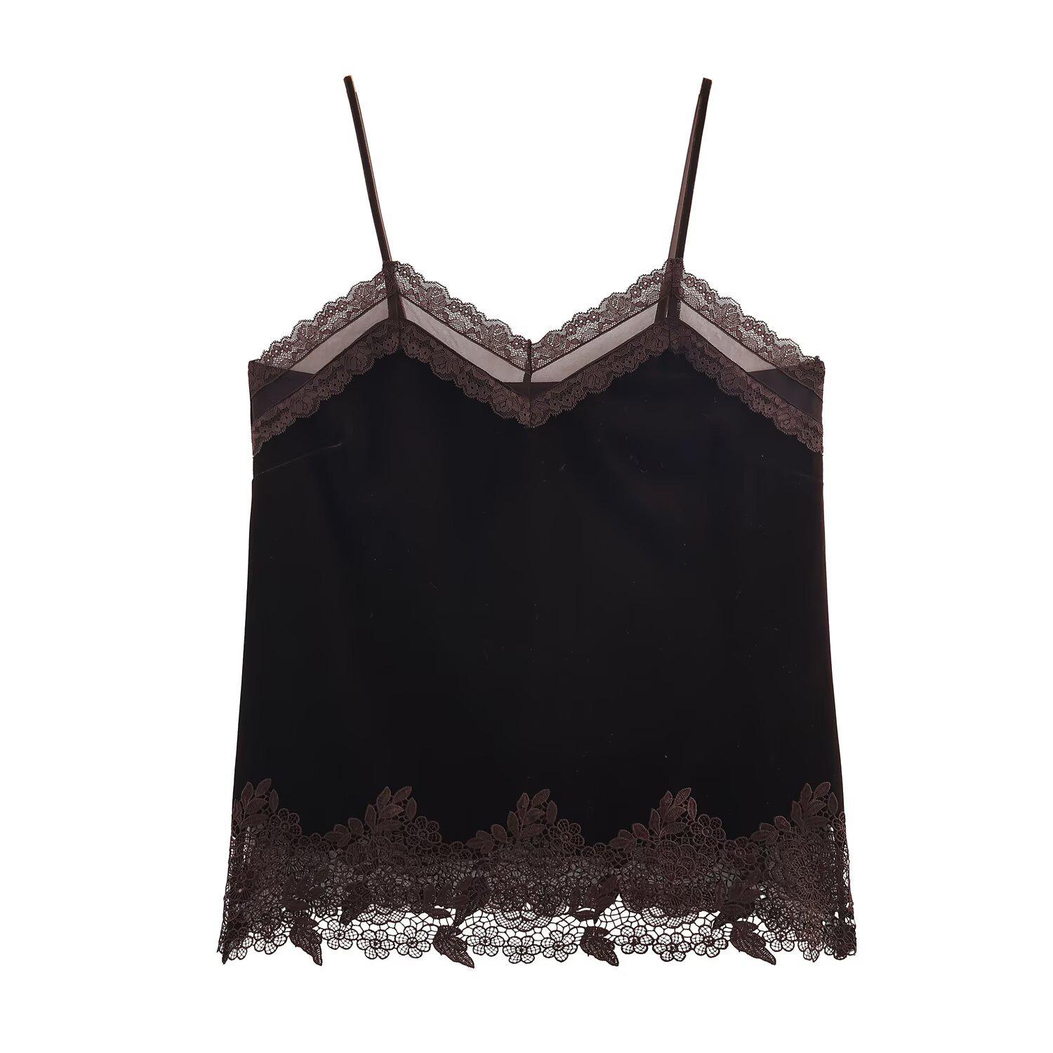 2025 Autumn European Style Women s Lace Velvet Cami Top Small
