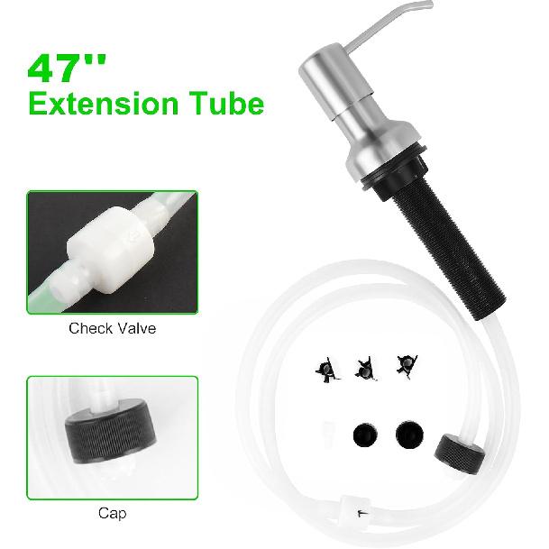 Soap Dispenser for Kitchen Sink, Sink Soap Dispenser with Longer Threaded Shaft Shank, 47" Extension Tube Connects Directly To Dish Soap Container,
