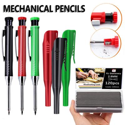 2.8mm Solid Carpenter Pencil Set For Deep Hole Marker With Refill Leads Marking Tool Woodworking Deep Hole Mechanical Pencils