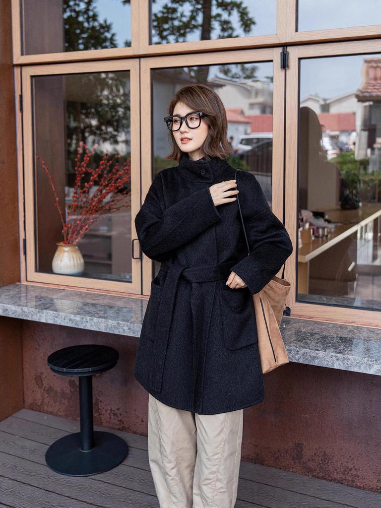 2025 Fall/Winter Women's Cashmere Wool Loose Mid-Length Double-Sided Coat