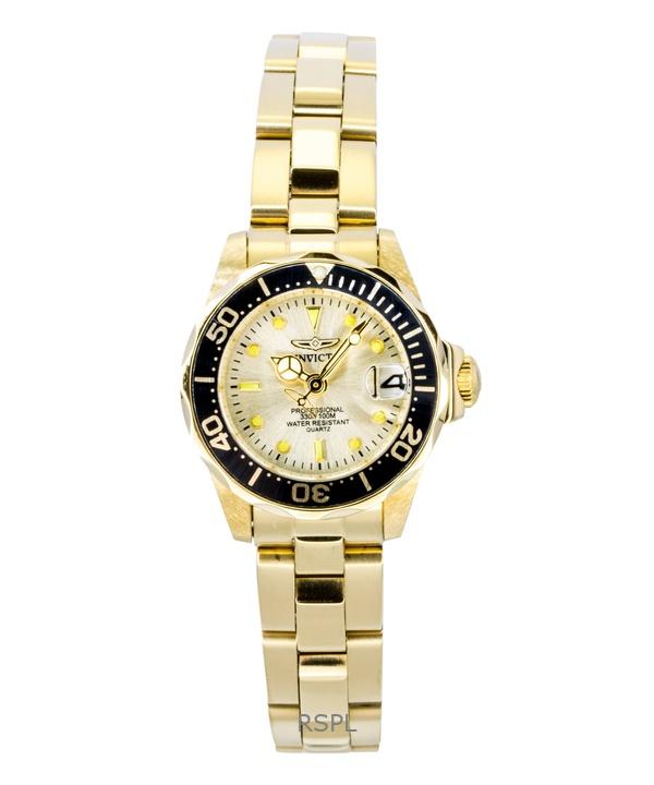 INVICTA Pro Diver Gold Tone Stainless Steel Champagne Dial Quartz Diver's 17038 200M Women's Watch